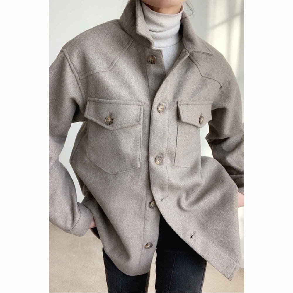 THE CASHMERE LIKE BUTTON DOWN SHACKET - FAWN - Picture 7 of 12